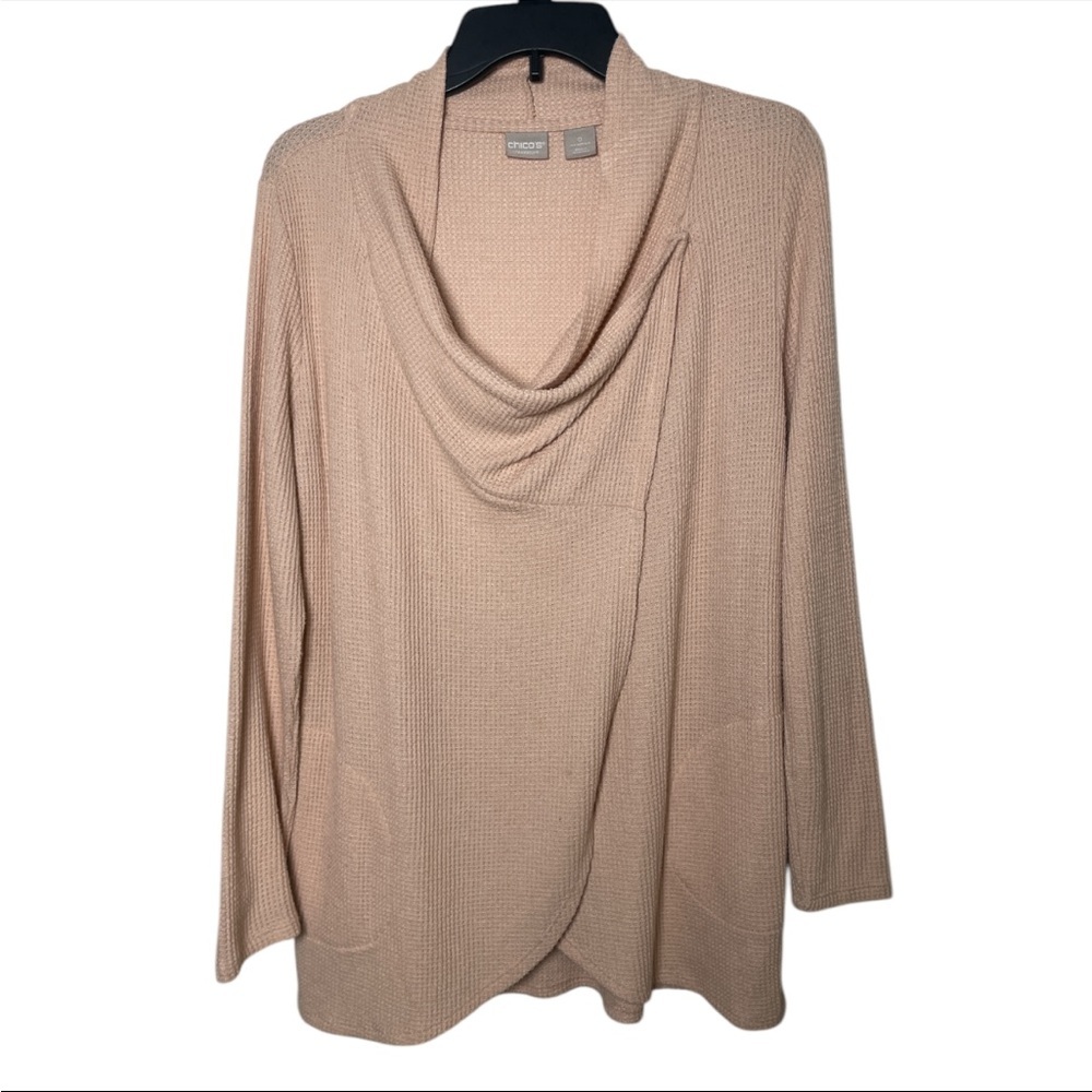 Chicos Zenergy Waffle Knit convertible draped Wrap blush Cardigan Womens 0 4/6